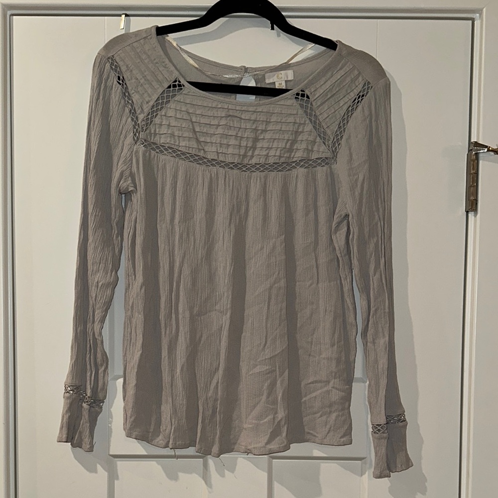 Charming Charlie Gray Smocked Blouse